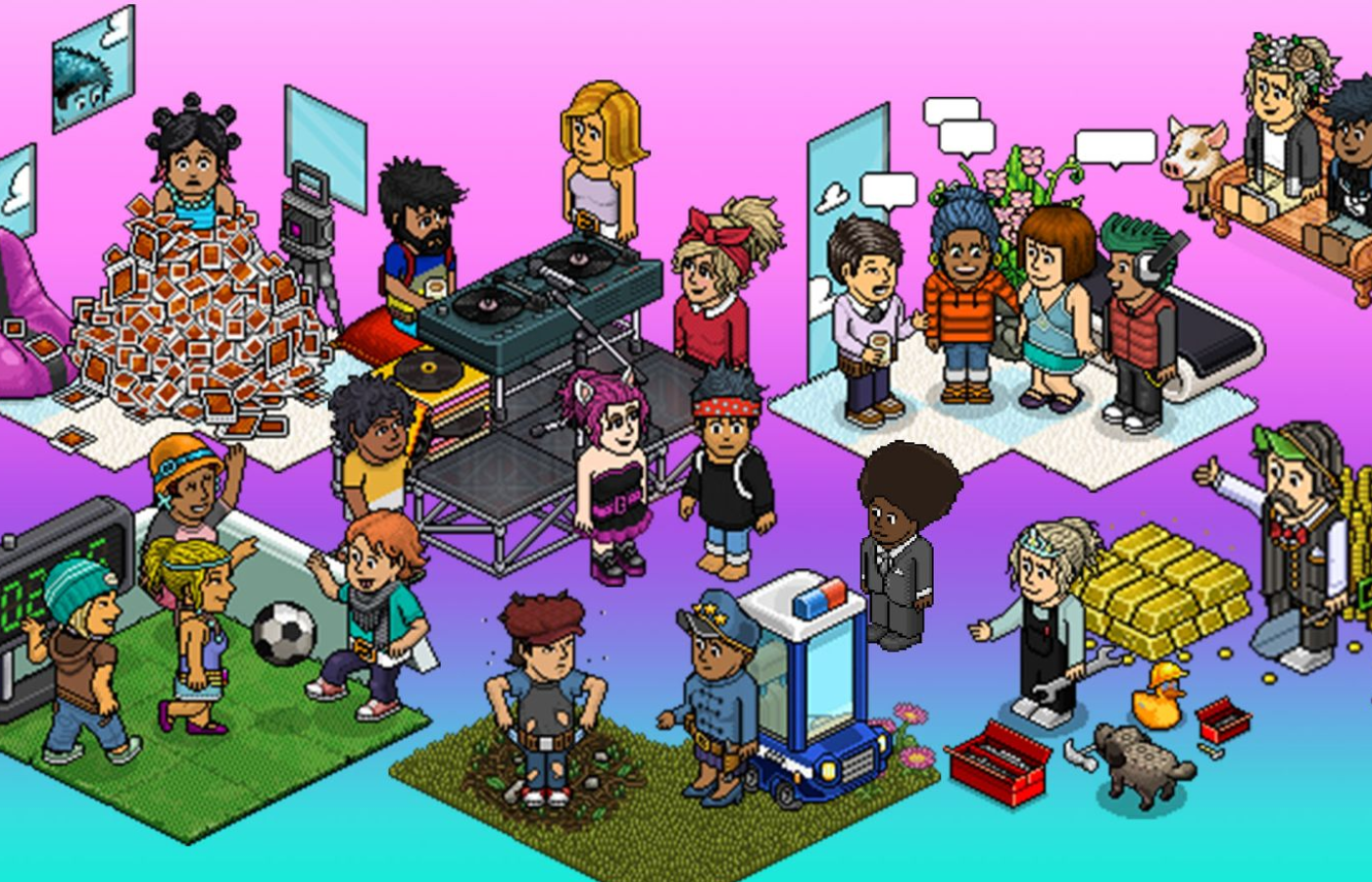 Apresentação do Hebbo, mundo virtual com avatares, quartos e atividades sociais
